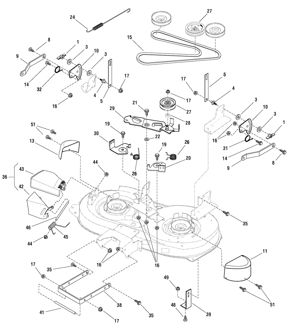 38" Mower Deck - Clutch And Support (7501127) Diagram and Parts List for 7800565-RT125380 2009 Briggs and Stratton Lawn Tractor